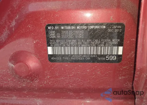 2013 Mitsubishi Lancer Es из США, поврежденный, VIN JA32U2FU4DU018243